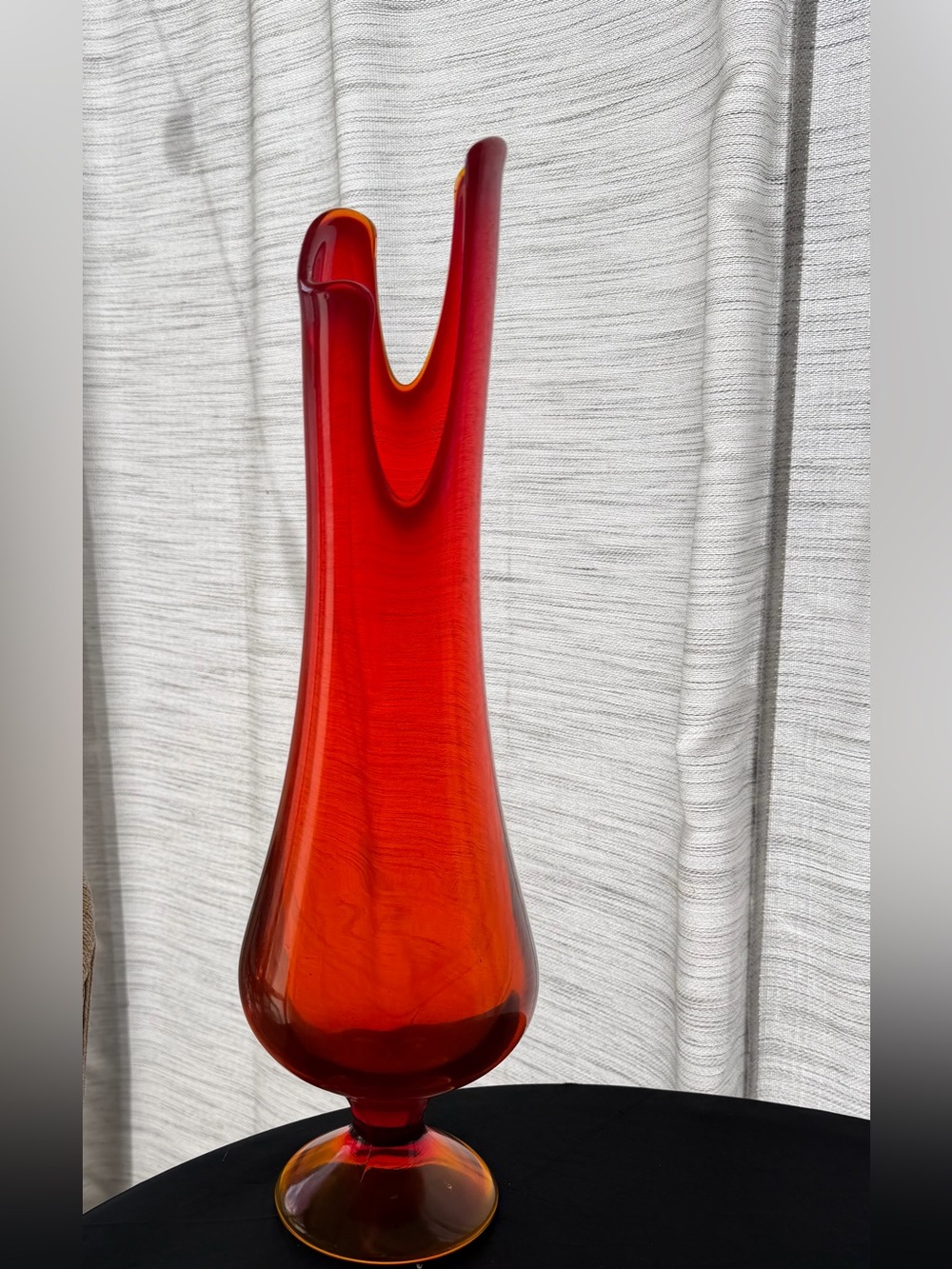 Vintage L.E. Smith Smooth pedestal 17.5” Swung Vase Red